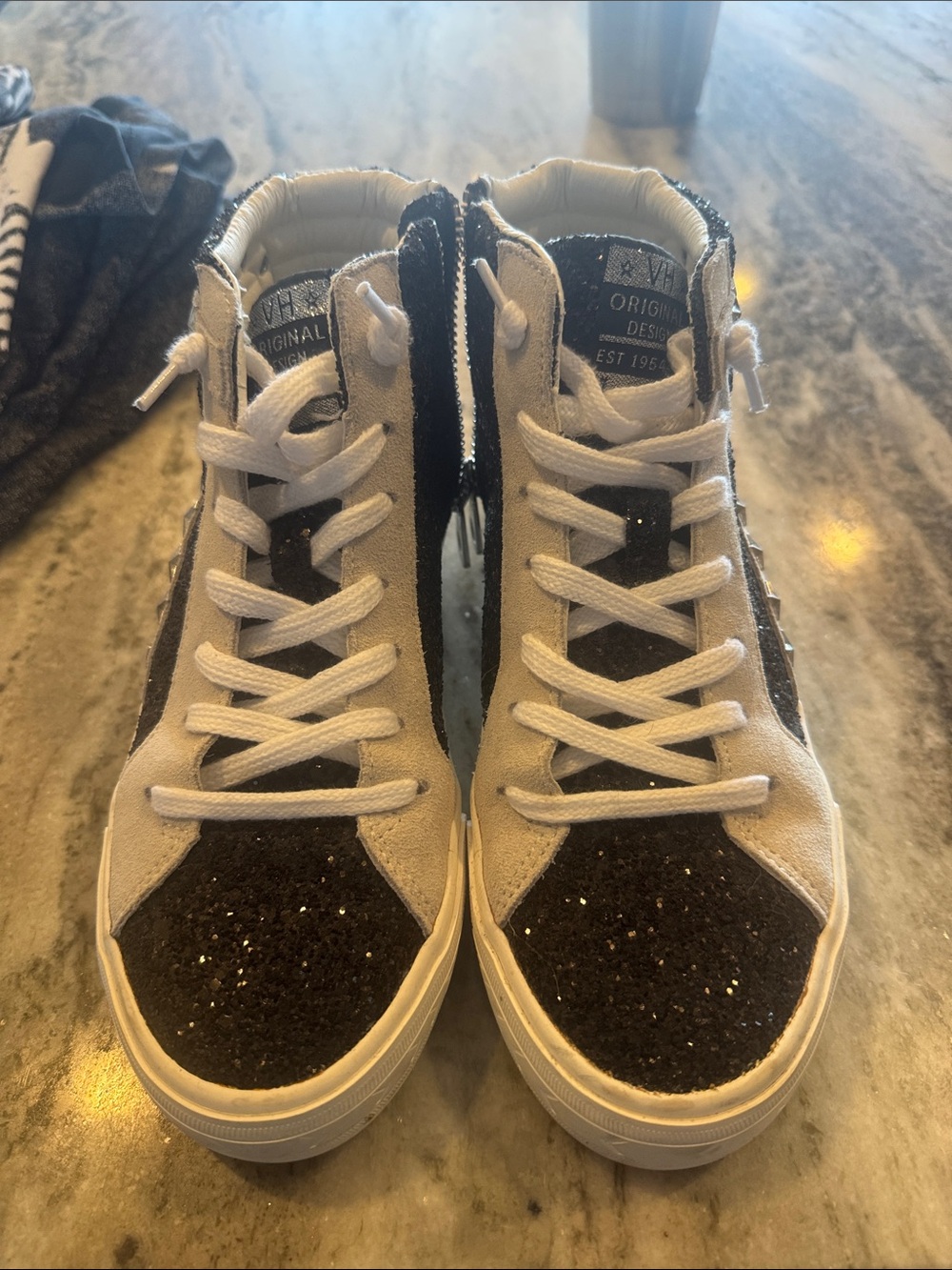 Kids High-Top Glitter Sneakers - Black and White
